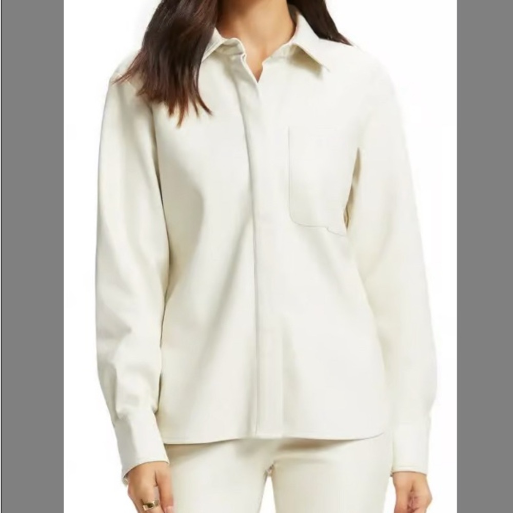 Good American Cream Boxy Relaxed Button Down Shirt